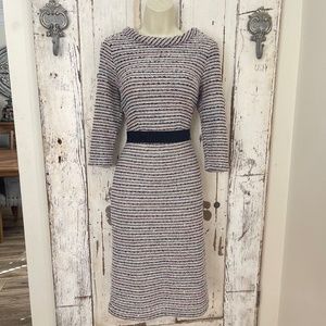 Eva Mendes Sz. XS Dress White Pink Blue Metallic Sequin Knit Sheath Career Party